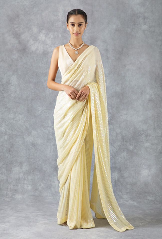 Buy Georgette Cream and Green Shaded Saree Online