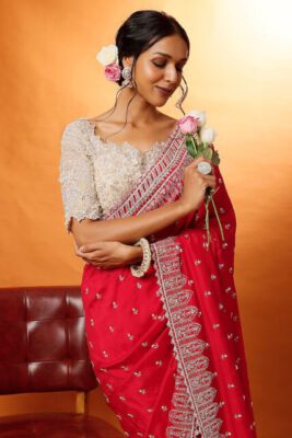 silver blouses on red saree