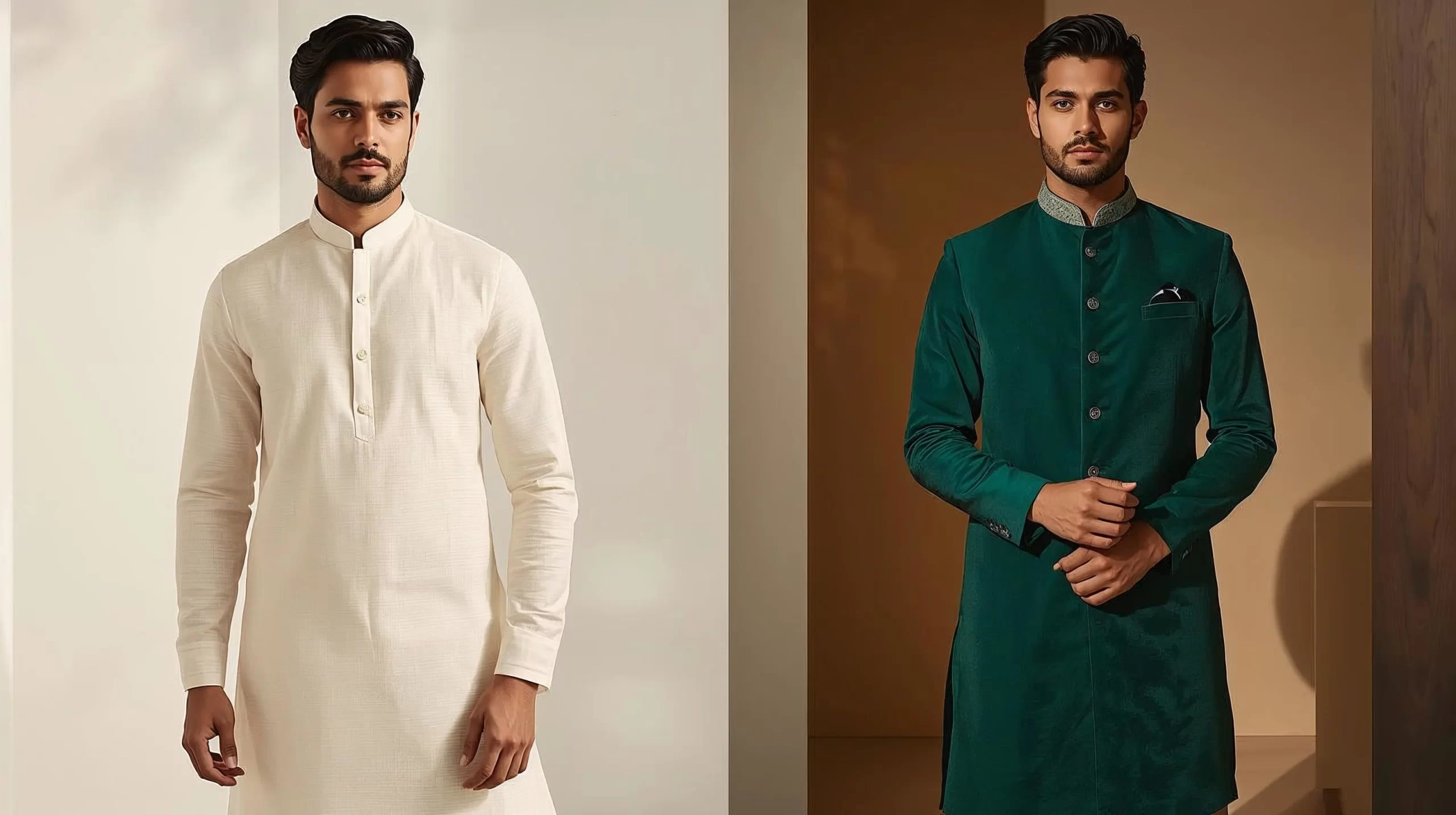 Day vs night wedding fabric and colour comparison for men showing breathable light fabrics for daytime and rich darker fabrics for evening weddings